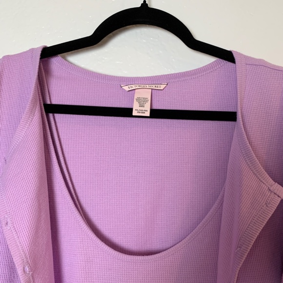 Victoria's Secret Two Piece Set Womens XXL Purple Waffle Knit Cardigan Tank Top - Picture 2 of 15